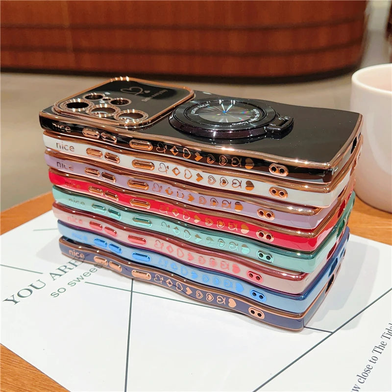 Rotatable Magnetic Kickstand Silicone Phone Case For Samsung S26 Ultra S25Edge S24/23FE S22 Plus Electroplating Love Heart Shell