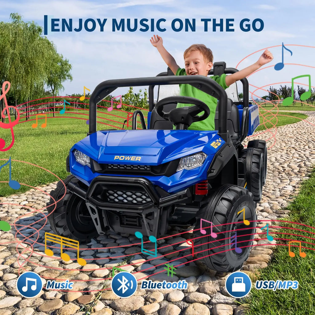 24V 2 Seater Kids Ride on Toy, 4WD 3 Speeds Electric Dump Truck With Remote Control For Children 4-8