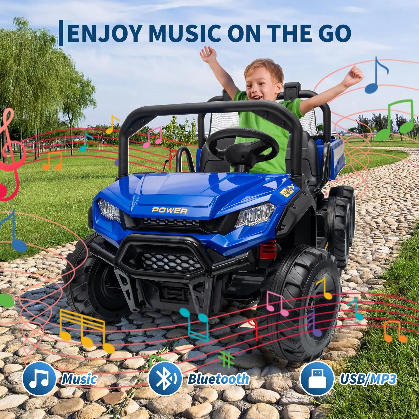 24V 2 Seater Kids Ride on Toy, 4WD 3 Speeds Electric Dump Truck With Remote Control For Children 4-8