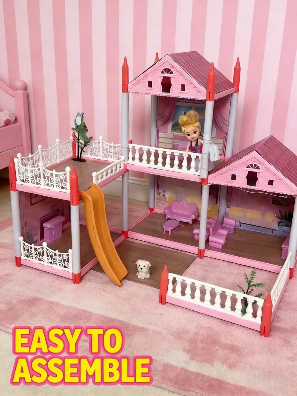 Villa Dollhouse Playset, DIY Villa Castle with Furniture, Educational Puzzle Toy for Kids, Perfect Children's Day Gift for Boys