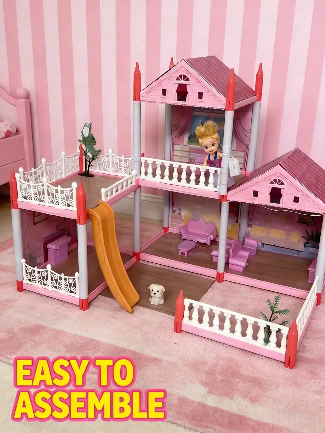 Villa Dollhouse Playset, DIY Villa Castle with Furniture, Educational Puzzle Toy for Kids, Perfect Children's Day Gift for Boys