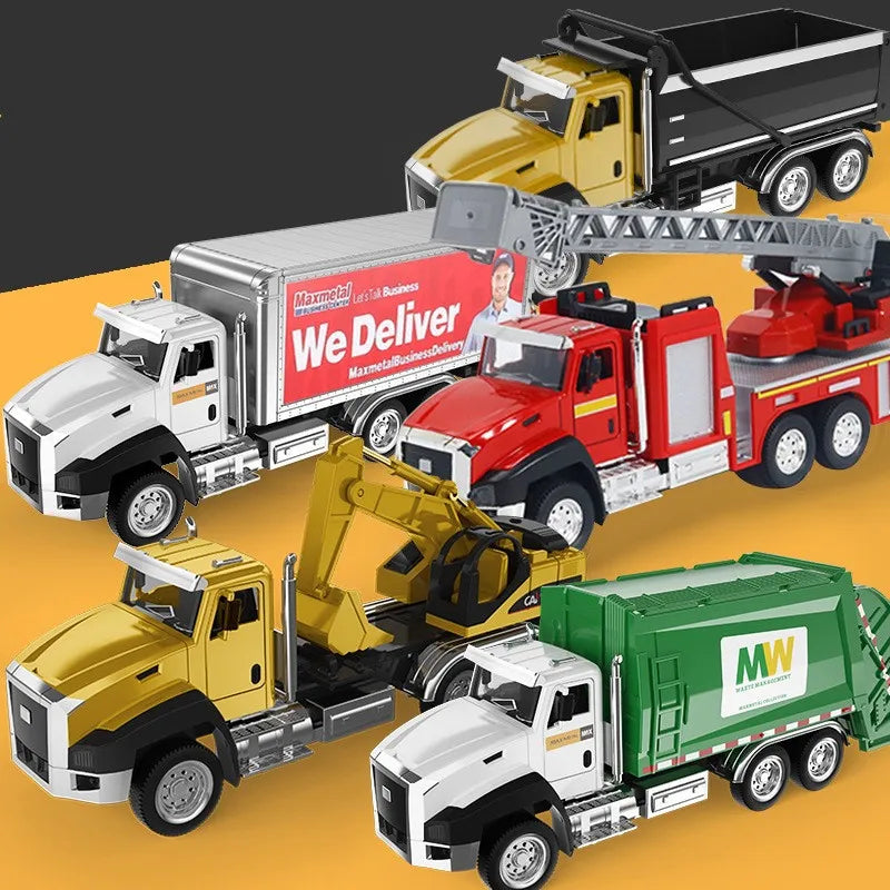 1:50 Alloy Model Truck Engineering Vehicle Excavator Bulldozer Head Dumper Crane Tanker Garbage Truck Toys For Children's Gifts