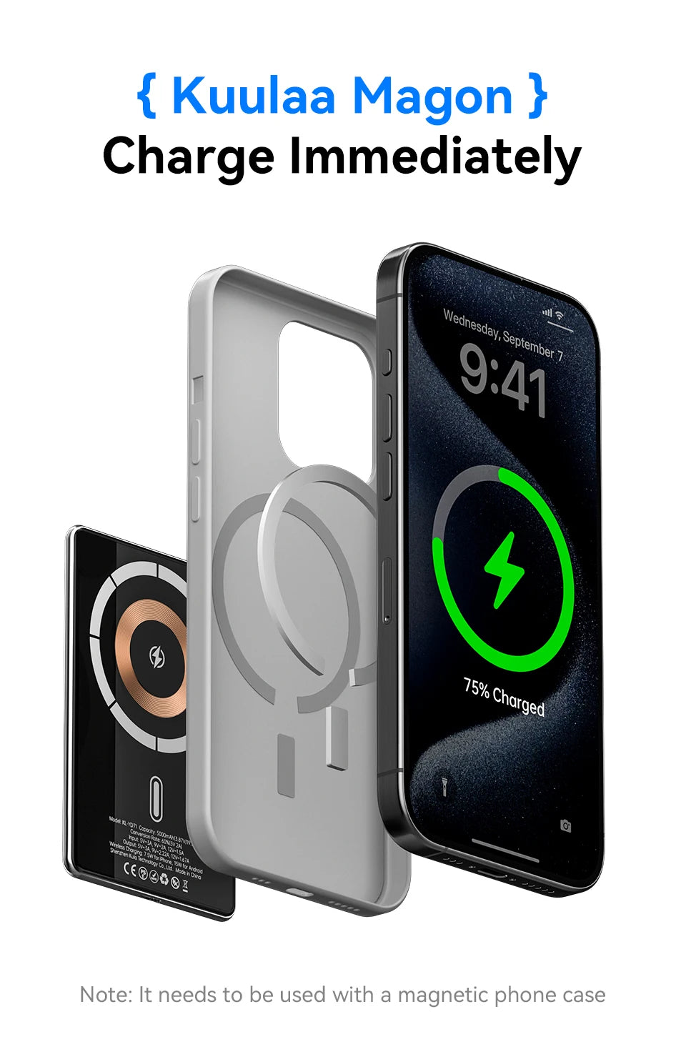 KUULAA Magnetic Power Bank 5000mAh Magnetic Wireless Phone Charger External Battery 20W Fast Charging For iPhone 17 16 PowerBank