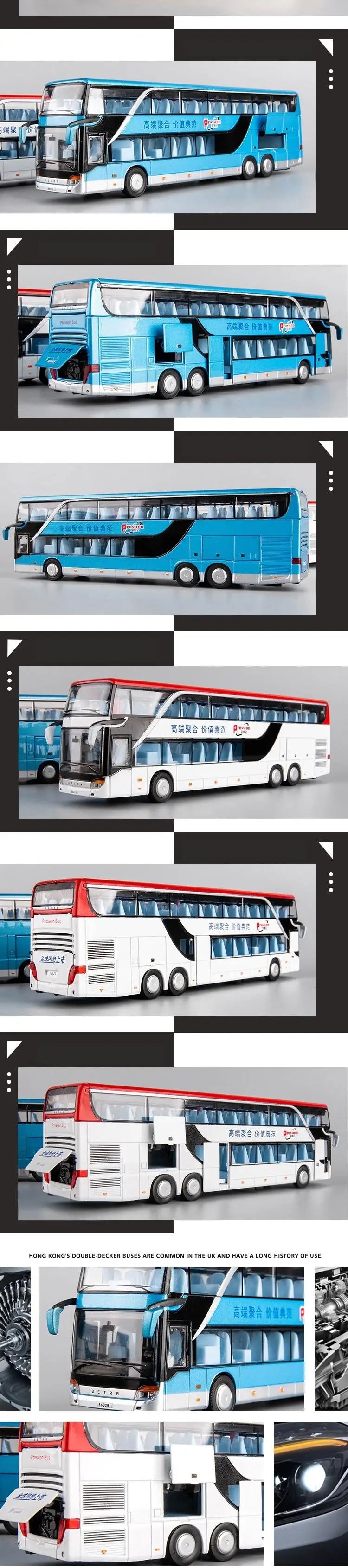 1:50 Luxury Bus Toy Car For Boy Diecast Metal Model For Children Pull Back Miniature Sound Light Educational Collection Gift Kid