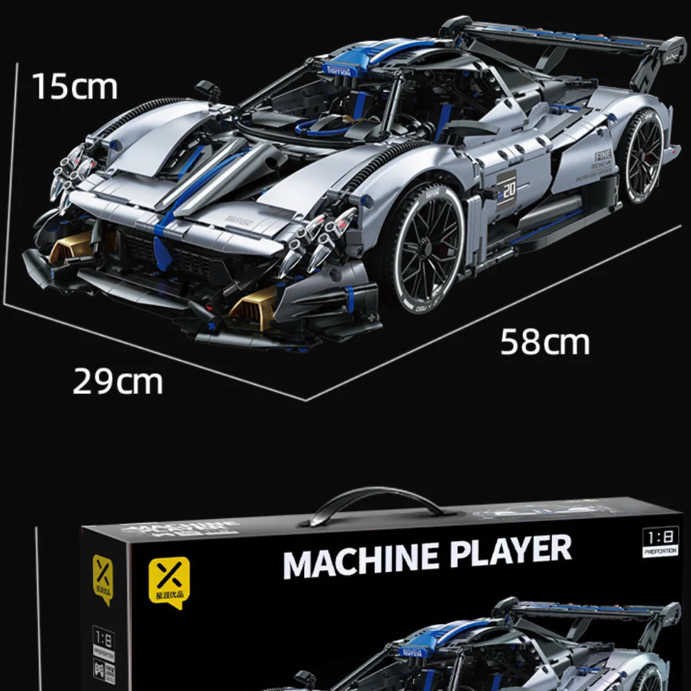 TOYLINX 3526pcs Silver-Blue Technic Racing Sports Car Building Blocks Set 1:8 Scale Super Sports Car Model Ideal Bricks Boy Gift