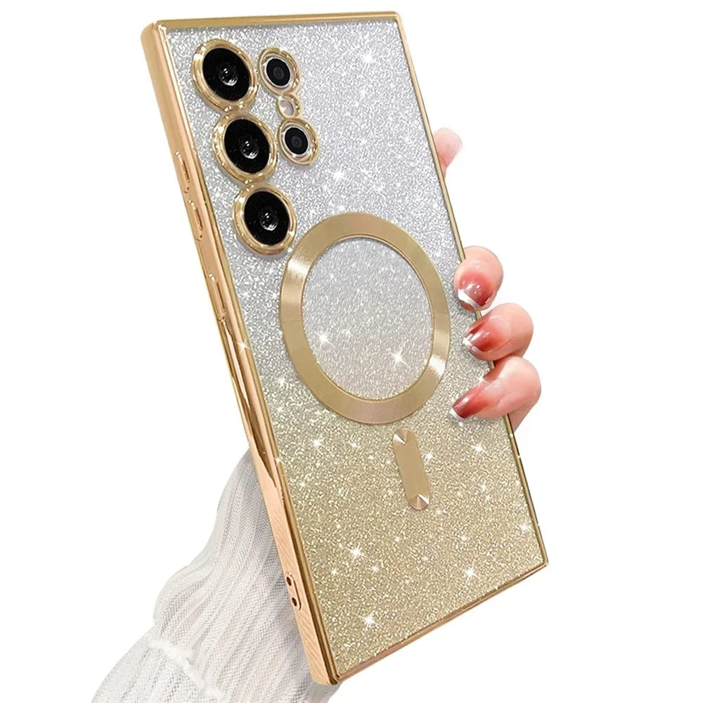 Sparkle Cover For Samsung Galaxy S25 S24 S23 Plus S22 S21 S20 FE S24FE S23FE S21FE Glitter S26 Ultra A56 A17 A57 Magnetic Case