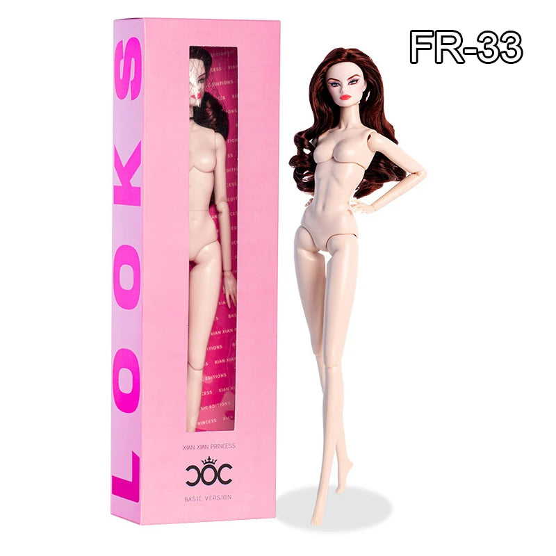 32cm Supermodel Fashion Doll FR43 FR44 Molly Girl Brown Hair Skin 12 Joint Movable Body DollHouse DIY Dress Up Toys Collector