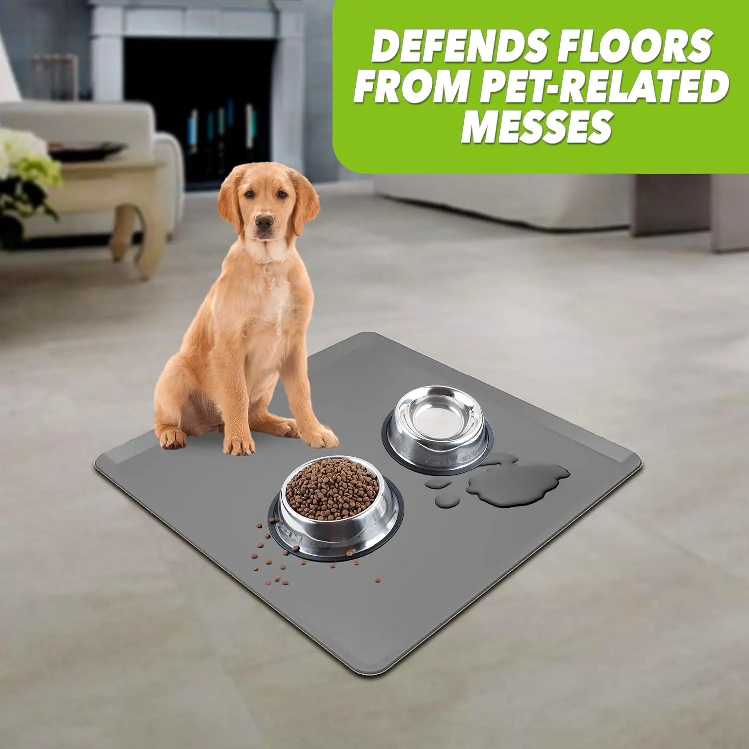 24x24 Waterproof Silicone Pet Food Mat, Non-Slip Dog Bowl Tray for Mess-Free Feeding, Large Cat Dish Drying Mat