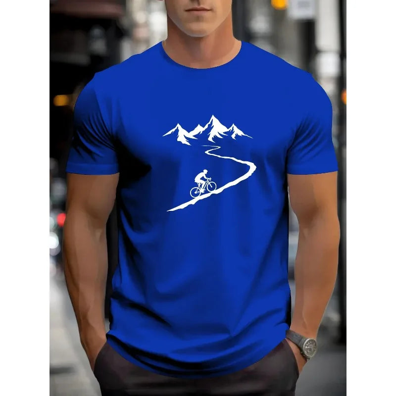 2026 new men's mountain bike printed T-shirt breathable short sleeved round neck T-shirt casual outdoor sports street top s-6XL