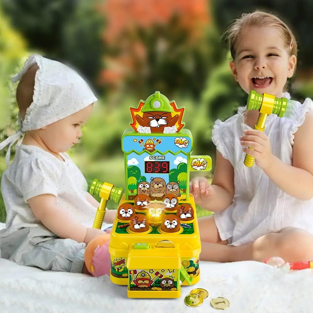 VATOS Mini Coin Operated Arcade Game Bank with 2 Hammers, Interactive Electronic Developmental Toy for Kids Ages 3-6