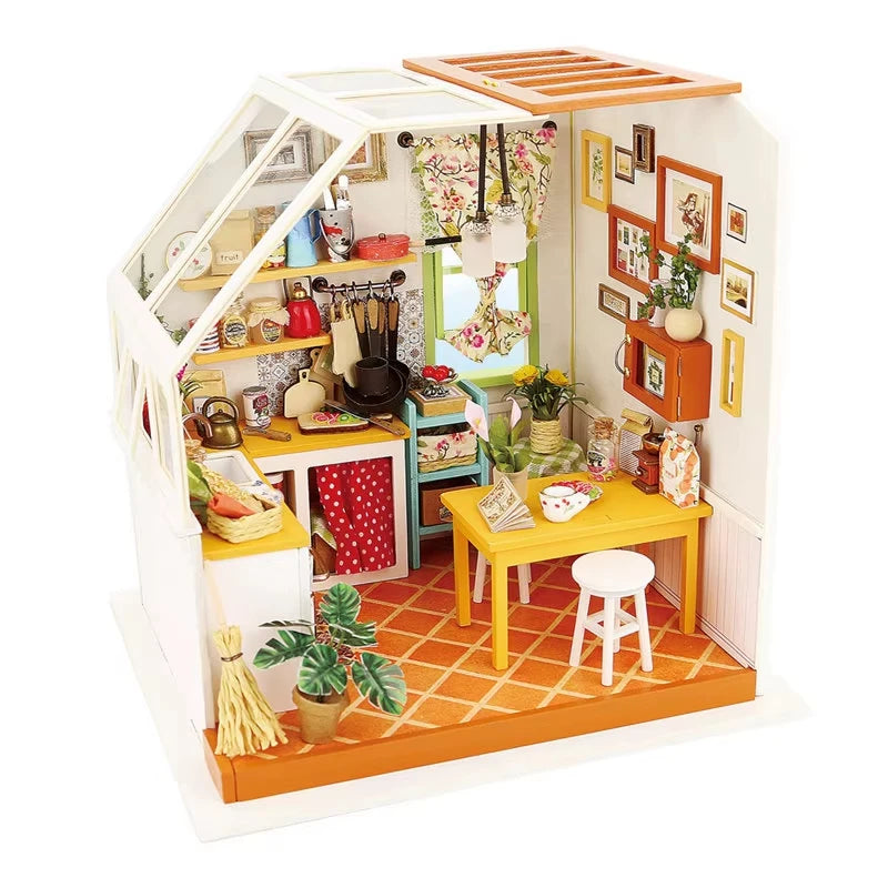 Robotime DIY Doll House with Furniture Children Adult  Green Miniature Dollhouse Wooden Kits Assemble Toy Xmas Brithday Gifts
