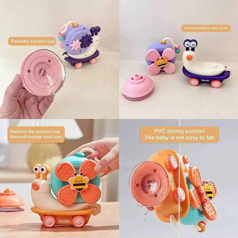 Snail Windmill Toys Car For Boys Girls Spinner Suction Cup Sensory Fine Motor Infant Travel Toys Montessori For Baby Newborn Gif