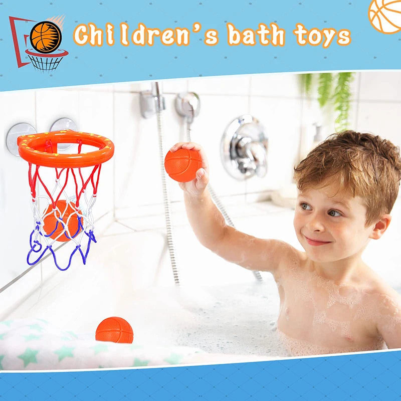 Fun Basketball Hoop Balls Playset Boys Girls Bath Toys Bathtub 3 Balls Set Strong Suction Cup Bathroom Game for Kids Toddlers