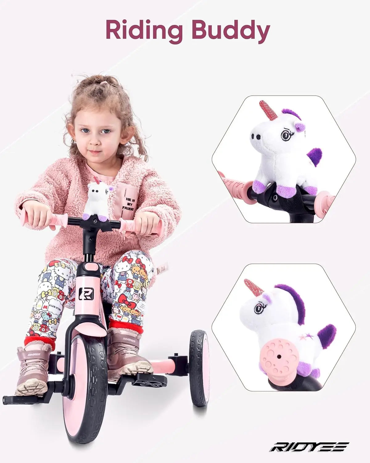 5-in-1 Convertible Kids Tricycle for Toddlers 1.5-3, Tool-Free Push Trike to Balance Bike with Safety Belt, Pink Ride-On Toy