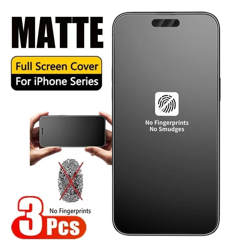 3PCS Anti Fingerprint Matte Screen Protector For iPhone 17 Pro Max 15 14 16 11 12 13 Mini XR X Xs 7 8 Plus 17 Air Tempered Glass