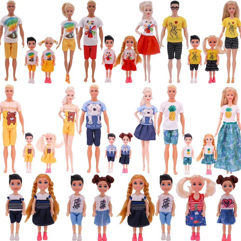 4Pcs Doll Clothes Parent Child Set For 30CM&Ken Family 5inch Kellyes Doll Clothes&5inch Kelly doll Accessories,Festival Gift Toy