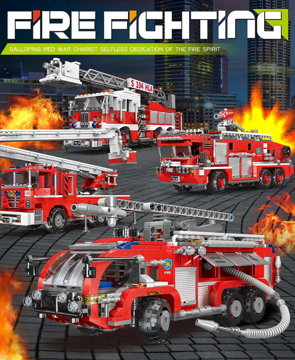 Simulation City Firefighter Rescue Engineering Vehicle  Movable Building Block Fire Truck Model Kit Children Assembled Toy Gift
