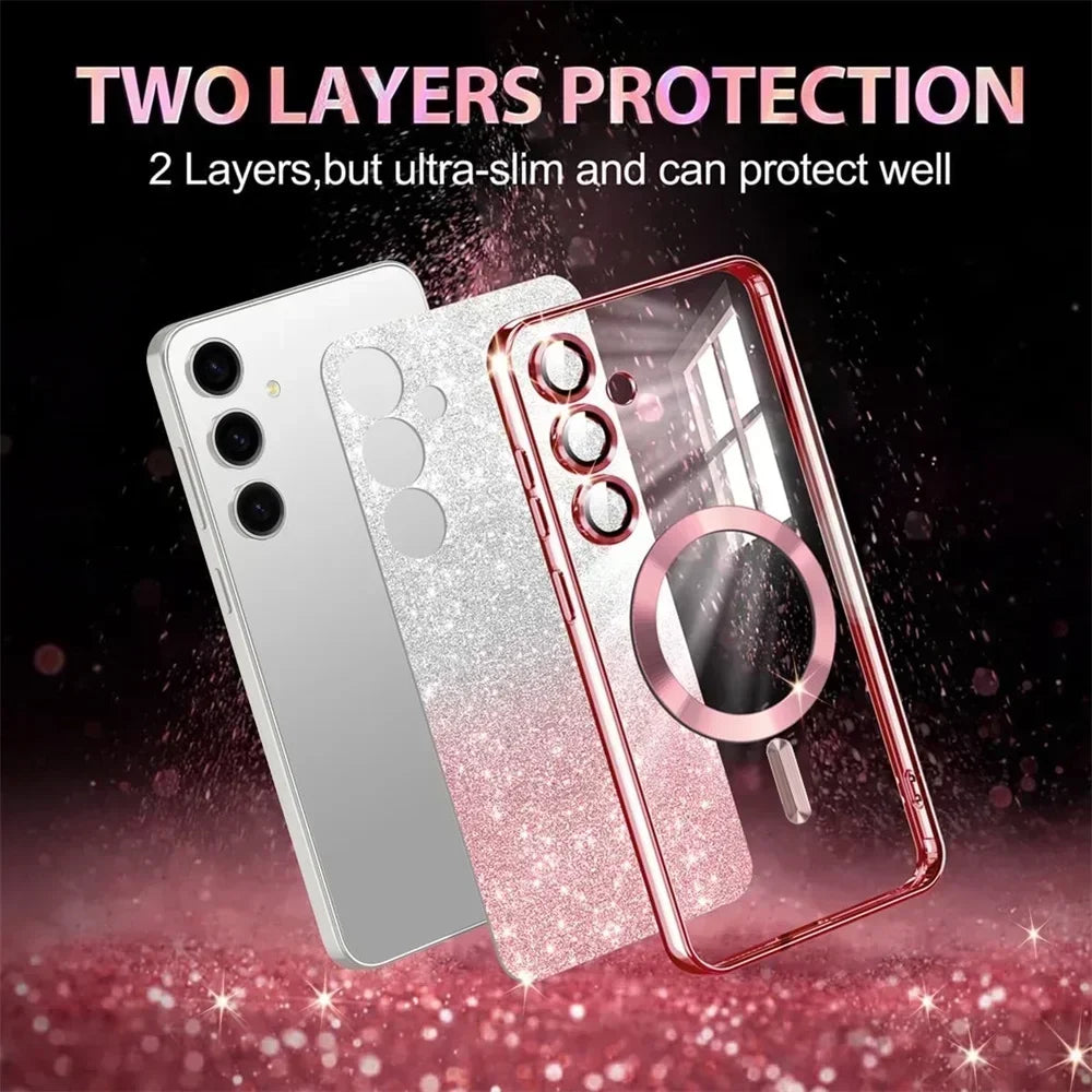 Sparkle Cover For Samsung Galaxy S25 S24 S23 Plus S22 S21 S20 FE S24FE S23FE S21FE Glitter S26 Ultra A56 A17 A57 Magnetic Case