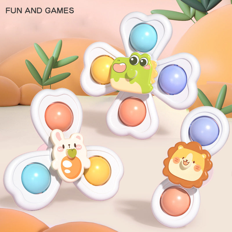 3 in 1 Suction Cups Spinning Top Toy For Baby Game Infant Teether Relief Stress Educational Rotating Rattle Bath Toys For Kids