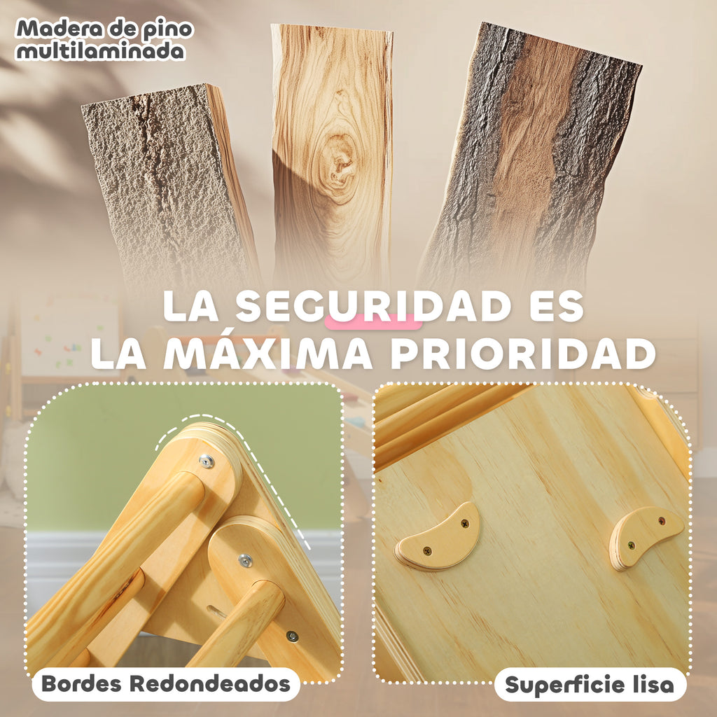 3-in-1 Wooden Climbing Triangle with Ramp for Sliding or Climbing 147X64.5X63 cm Natural