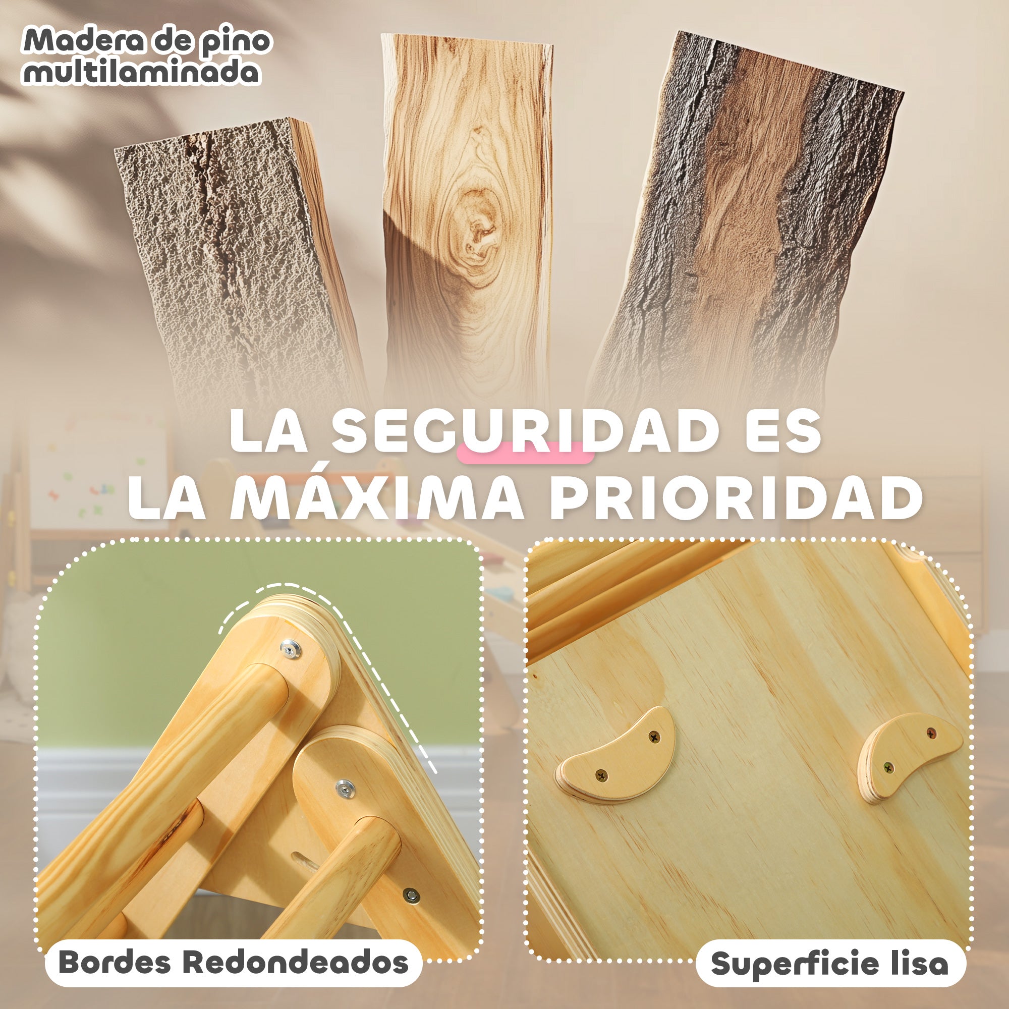 3-in-1 Wooden Climbing Triangle with Ramp for Sliding or Climbing 147X64.5X63 cm Natural