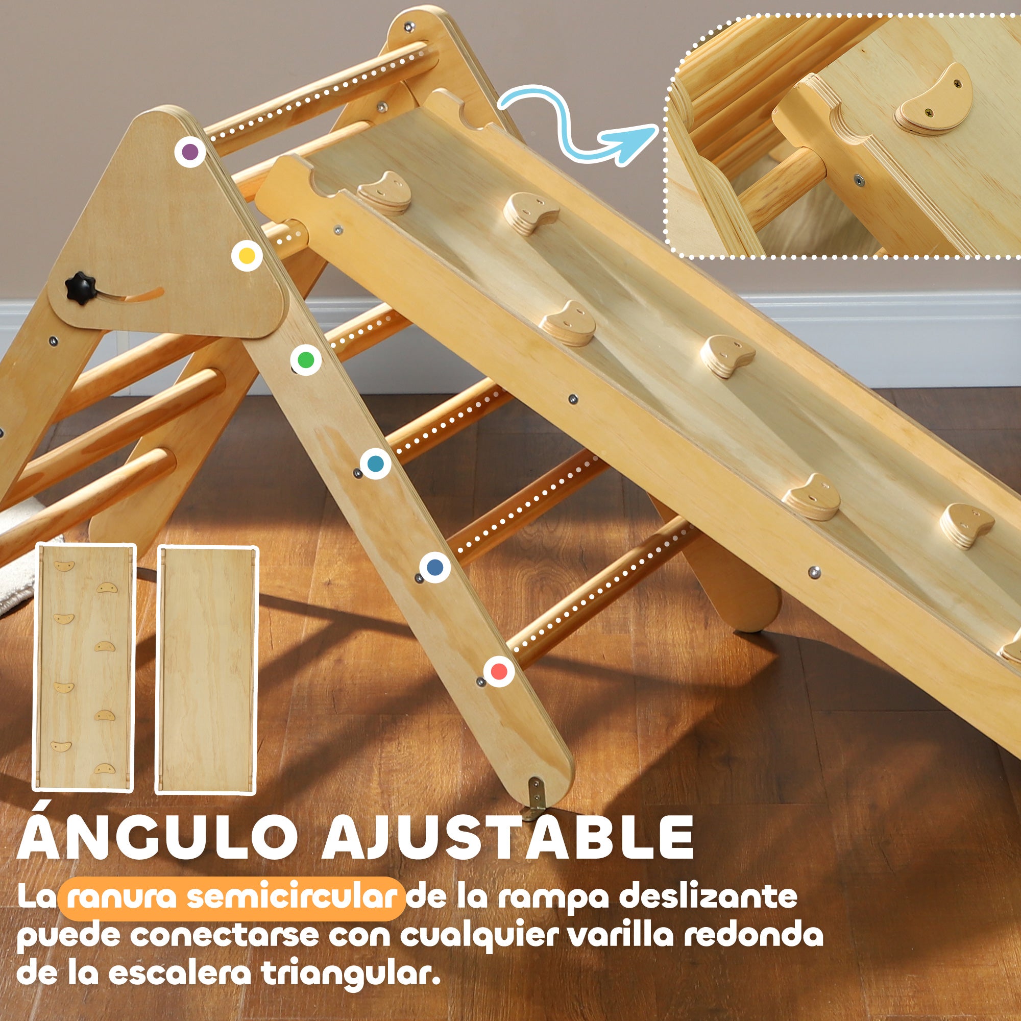3-in-1 Wooden Climbing Triangle with Ramp for Sliding or Climbing 147X64.5X63 cm Natural